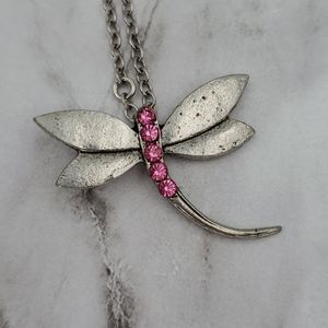 Lorren Bell Pink Rhinestone Dragonfly Necklace